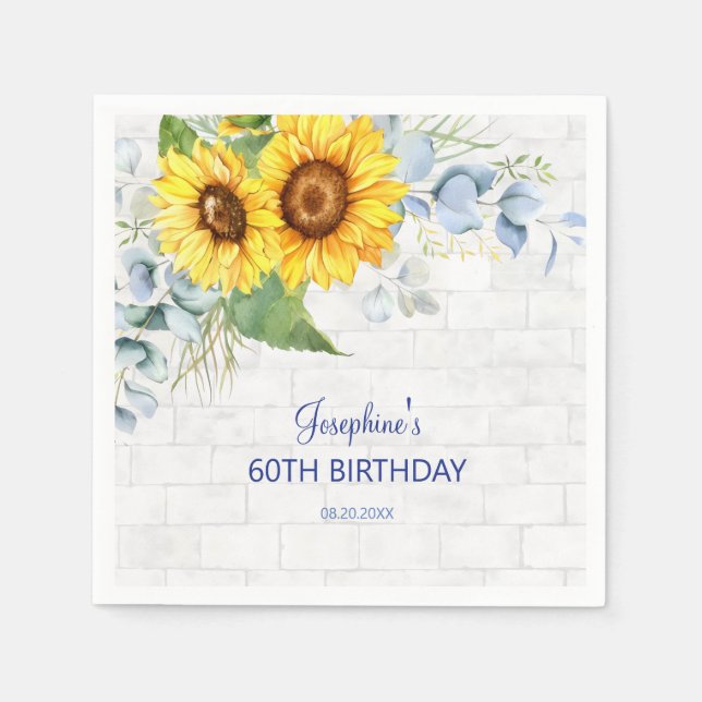 Guardanapo De Papel Elegante Sunflower Wall Brick Floral Birday (Frente)