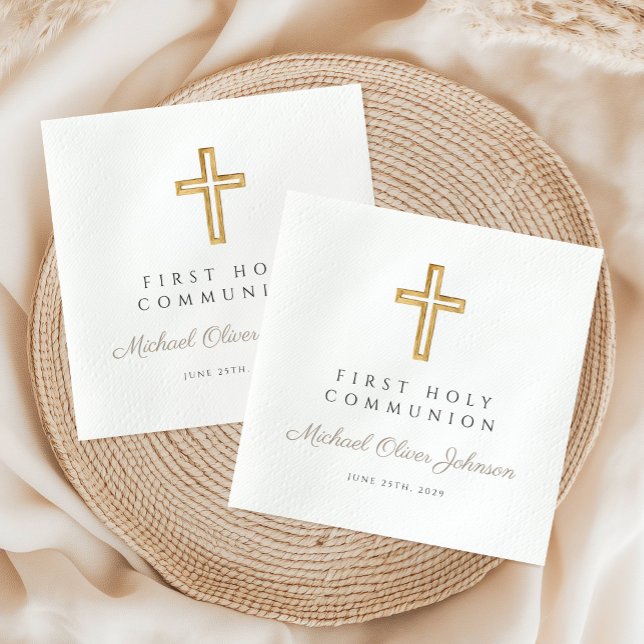 Guardanapo De Papel Elegante Taupe Cruza Primeira Comunhão Religiosa (Elegant Taupe Cross Religious First Communion Napkins)