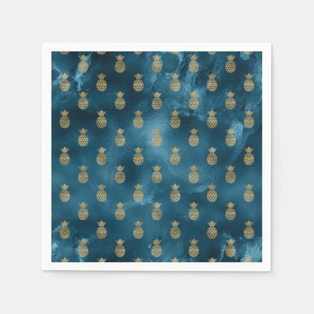 Guardanapo De Papel Elegante Teal Pineapple Satin Bonito (Frente)