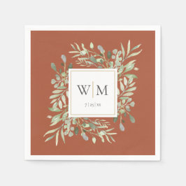 Guardanapo De Papel Elegante Terracotta Greenery Dourado Monograma