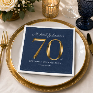 Guardanapo De Papel Elegante Texto em Ouro Sólido Azul Marinho Anivers