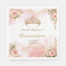 Elegante Tiara Floral Rosa Bege Quinceañera