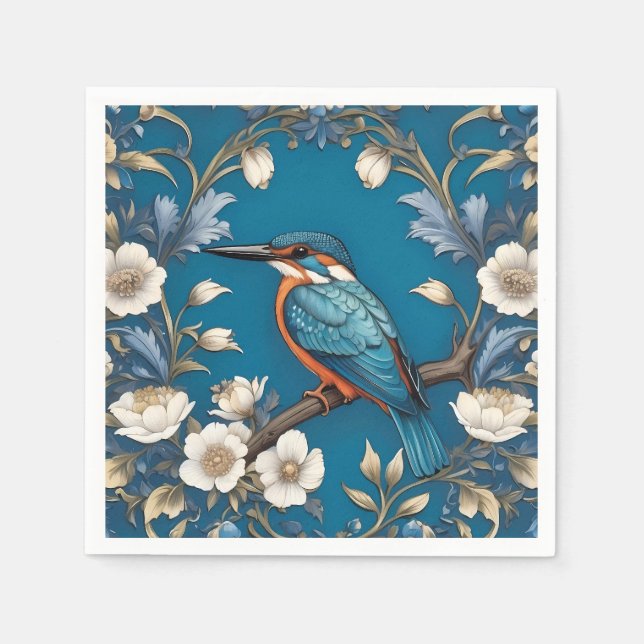 Guardanapo De Papel Elegante Turquoise Kingfisher Floral (Frente)