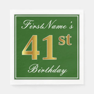 Guardanapo De Papel Elegante Verde, Falso Dourado Aniversário de 41 an