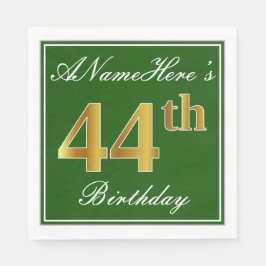 Guardanapo De Papel Elegante Verde, Faux Dourada 44 Birthday + Nome