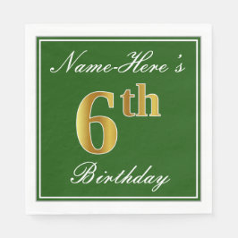 Guardanapo De Papel Elegante Verde, Faux Dourada 6 Birthday; Nome Pers