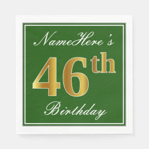 Guardanapo De Papel Elegante Verde, Faux Dourado 46º Aniversário + N