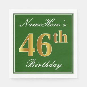 Guardanapo De Papel Elegante Verde, Faux Dourado 46º Aniversário + Nom