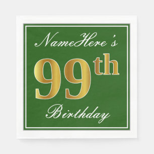 Guardanapo De Papel Elegante Verde, Faux Dourado 99 Aniversário + Nom