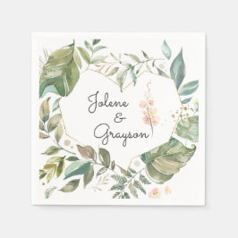Guardanapo De Papel Elegante Verde Rosa Floral Casamento Personalizado