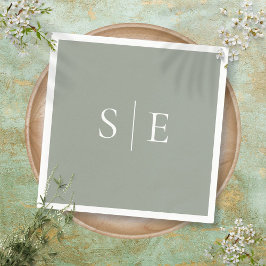 Guardanapo De Papel Elegante Verde Sage Monograma Minimalista
