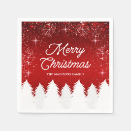 Guardanapo De Papel Elegante Vermelho | Árvores e flocos de neve Festa