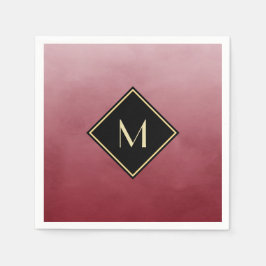 Guardanapo De Papel Elegante Vermelho Bruto Com Simples Monograma Dour