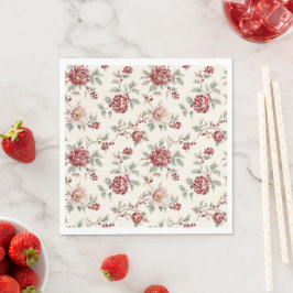 Guardanapo De Papel Elegante Vermelho Chic Creme Floral Aniversário