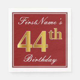 Guardanapo De Papel Elegante Vermelho, Faux Dourada 44 Birthday + Nome