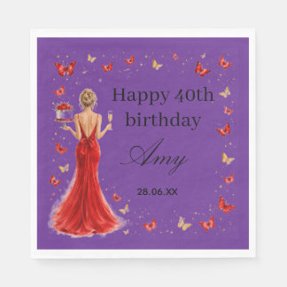 Guardanapo De Papel Elegante vestido vermelho de 40 anos de borboletas