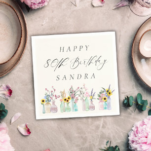 Guardanapo De Papel Elegante Watercolor Florals Feliz Aniversário de 8