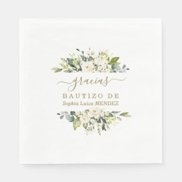 Guardanapo De Papel Elegante Watercolor White Flowers Espanhol Bautizo