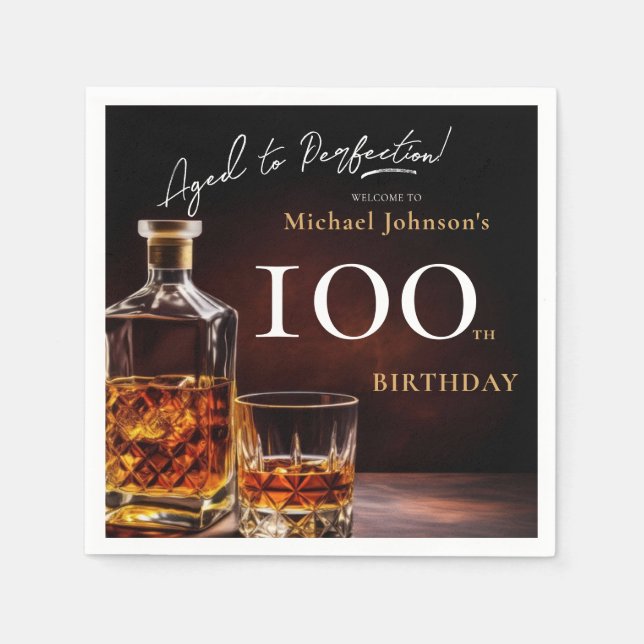 Guardanapo De Papel Elegante Whiskey Black Dourado 100th Festa de aniv (Frente)