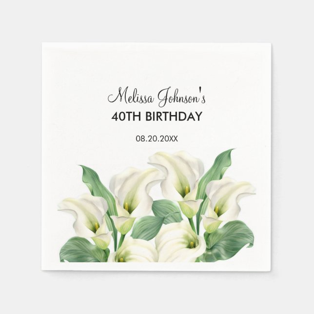 Guardanapo De Papel Elegante White Calla Lily Floral Birthday (Frente)