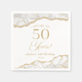 Guardanapo De Papel Elegante White Dourado Agate 50ª Festa de aniversá