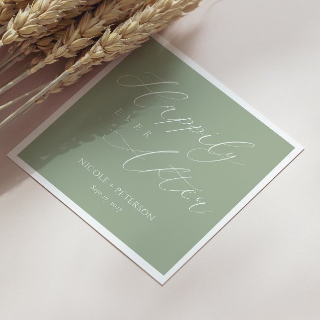 Guardanapo De Papel Elegante White Script Sage Green Wedkins (Personalized Elegant White Script Sage Green Wedding Napkins)