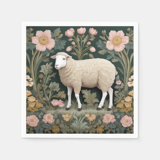 Guardanapo De Papel Elegante White Sheep William Morris Inspirado (Frente)