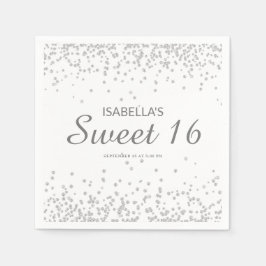 Guardanapo De Papel Elegante White Silver Glitter Sweet 16 Name