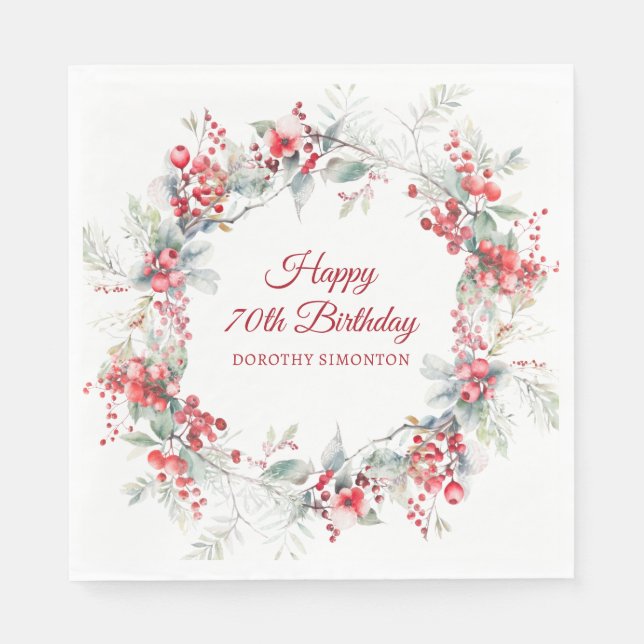 Guardanapo De Papel Elegante Winter Berry Botanic 70 Birthday (Frente)