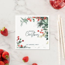 Guardanapo De Papel Elegante Winter Greenery Feliz Natal