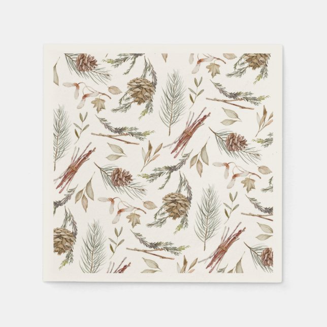Guardanapo De Papel Elegante Winter Napkins com Pinecones (Frente)