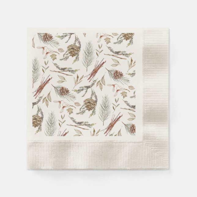 Guardanapo De Papel Elegante Winter Napkins com Pinecones (Frente)