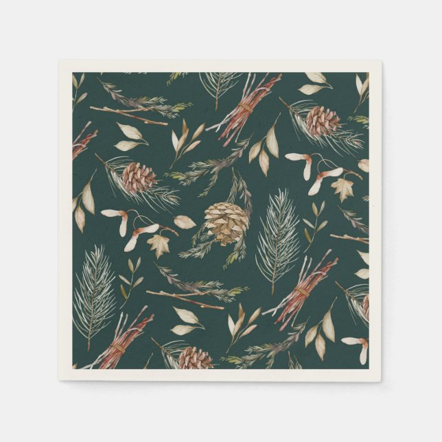 Guardanapo De Papel Elegante Winter Napkins com Pinecones (Frente)