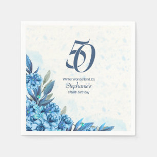 Guardanapo De Papel Elegante Winter White Blue Flowers 50º aniversário