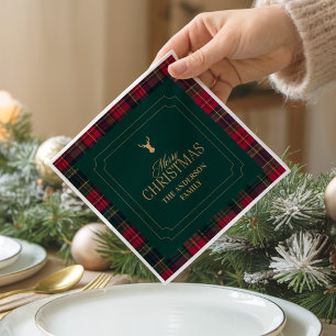 Guardanapo De Papel Elegante Xadrez Tartan Feliz Natal Nome da Família
