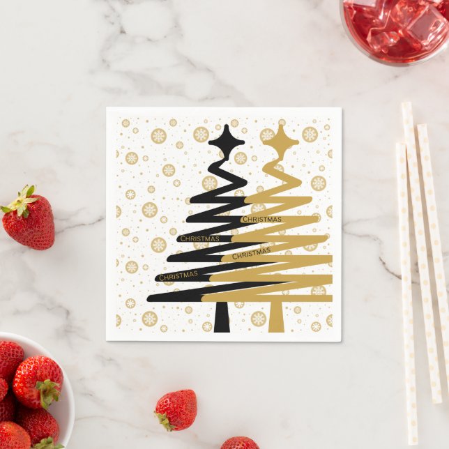 Guardanapo De Papel elegantes árvores de natal preto e dourado (Insitu)