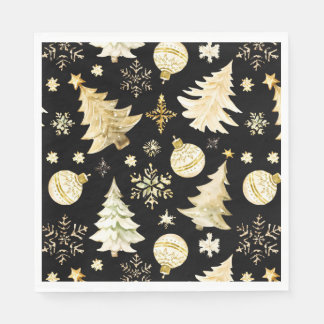 Guardanapo De Papel Elegantes Bolas de Natal em Preto e Dourado com Fl