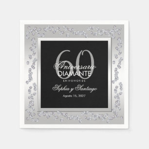 Guardanapo De Papel Elegantes diamantes de prata 60 aniversário de cas