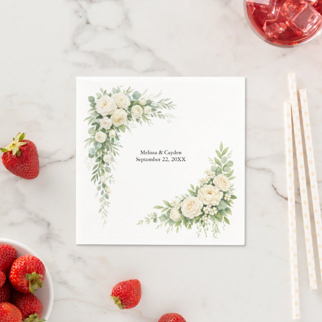 Guardanapo De Papel Elegantes Flores de Creme Branco para Casamento Ch (Insitu)
