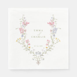 Guardanapo De Papel Elegantes Flores Silvestres Crista Verde Casamento