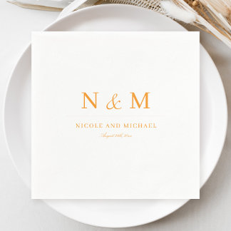 Guardanapo De Papel Elegantes Monogramas Iniciais de Laranja Casamento