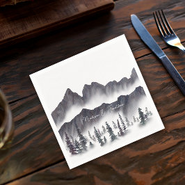 Guardanapo De Papel Elegantes Montanhas Preto e Branco Floresta Rústic