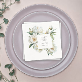 Guardanapo De Papel Elegantes Peônias Brancas Aquarela Floral Casament