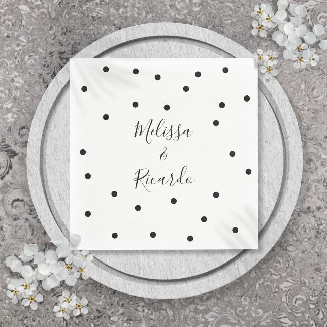 Guardanapo De Papel Elegantes Pontos Pretos e Brancos Modernos (Elegant Modern Black and White Polka Dots Napkins)