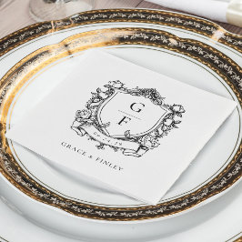 Guardanapo De Papel Elegantes Rosas Francesas Crista Monograma Casamen