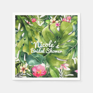 Guardanapo De Papel Elegantes Trópicos Folhas Verdes Florais Aquarela