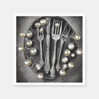 Guardanapo De Papel Elementos de Vintage e Pérolas de Casamento 7