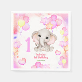 Guardanapo De Papel Elephant Summer Colorful Girl 1º Aniversário