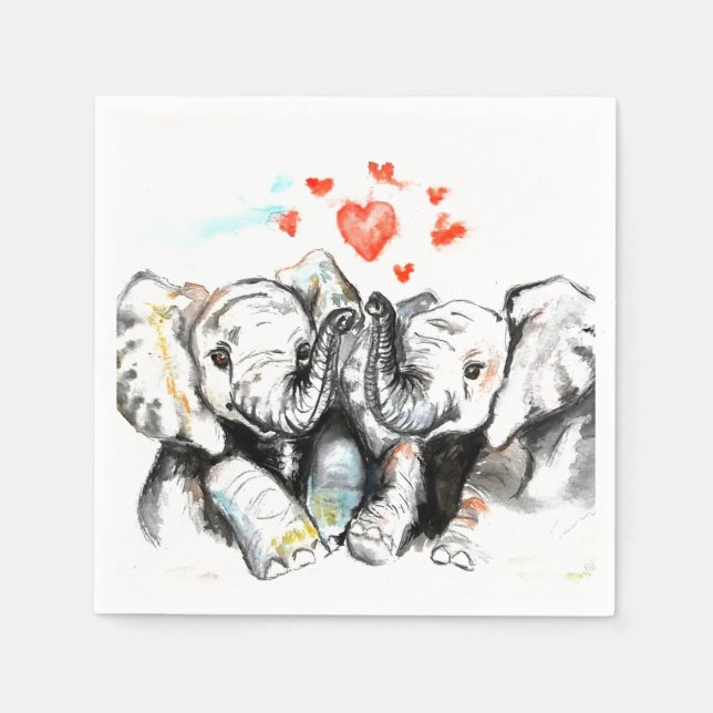 Guardanapo De Papel Elephants Casal Love Napkins Painting (Frente)