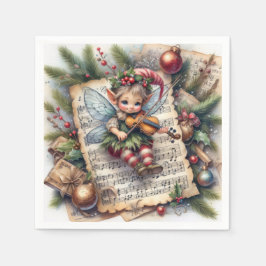 Guardanapo De Papel Elf de Natal tocando um violino